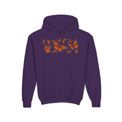 Youth Heavy Blend Hooded Sweatshirt -  Set of orange monarch butterfly Printify