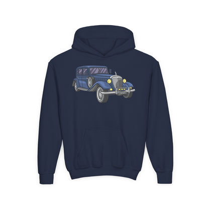 Youth Heavy Blend Hooded Sweatshirt -  vintage retro car Printify