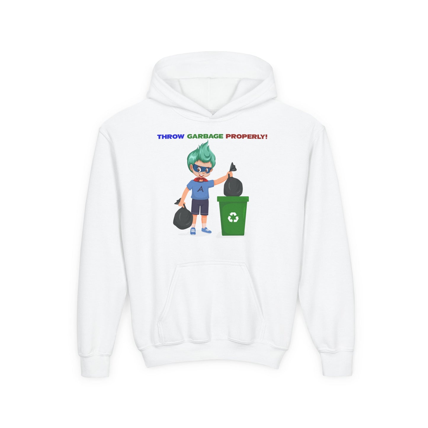 Youth Heavy Blend Hooded Sweatshirt - Super kiddo taking trash out