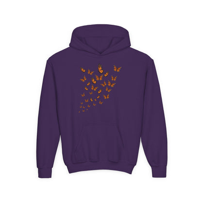 Youth Heavy Blend Hooded Sweatshirt - Group of monarch butterfly Printify