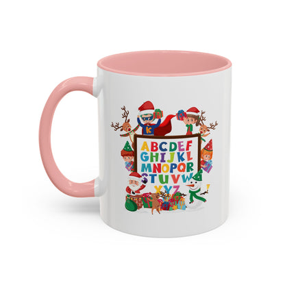 Accent Coffee Mug - Christmas alphabet with super kiddo - [[{"value":"Wonderwear Kid"}]]
