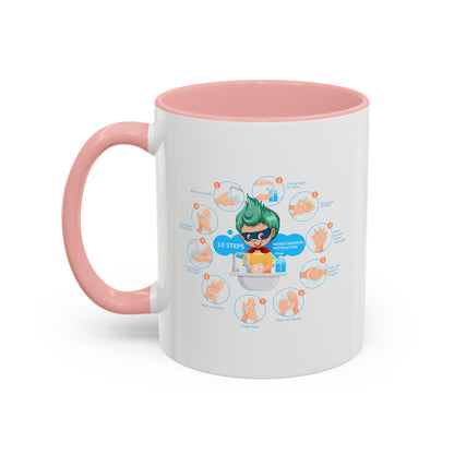 Accent Coffee Mug - Super kiddo hand washing steps - [[{"value":"Wonderwear Kid"}]]