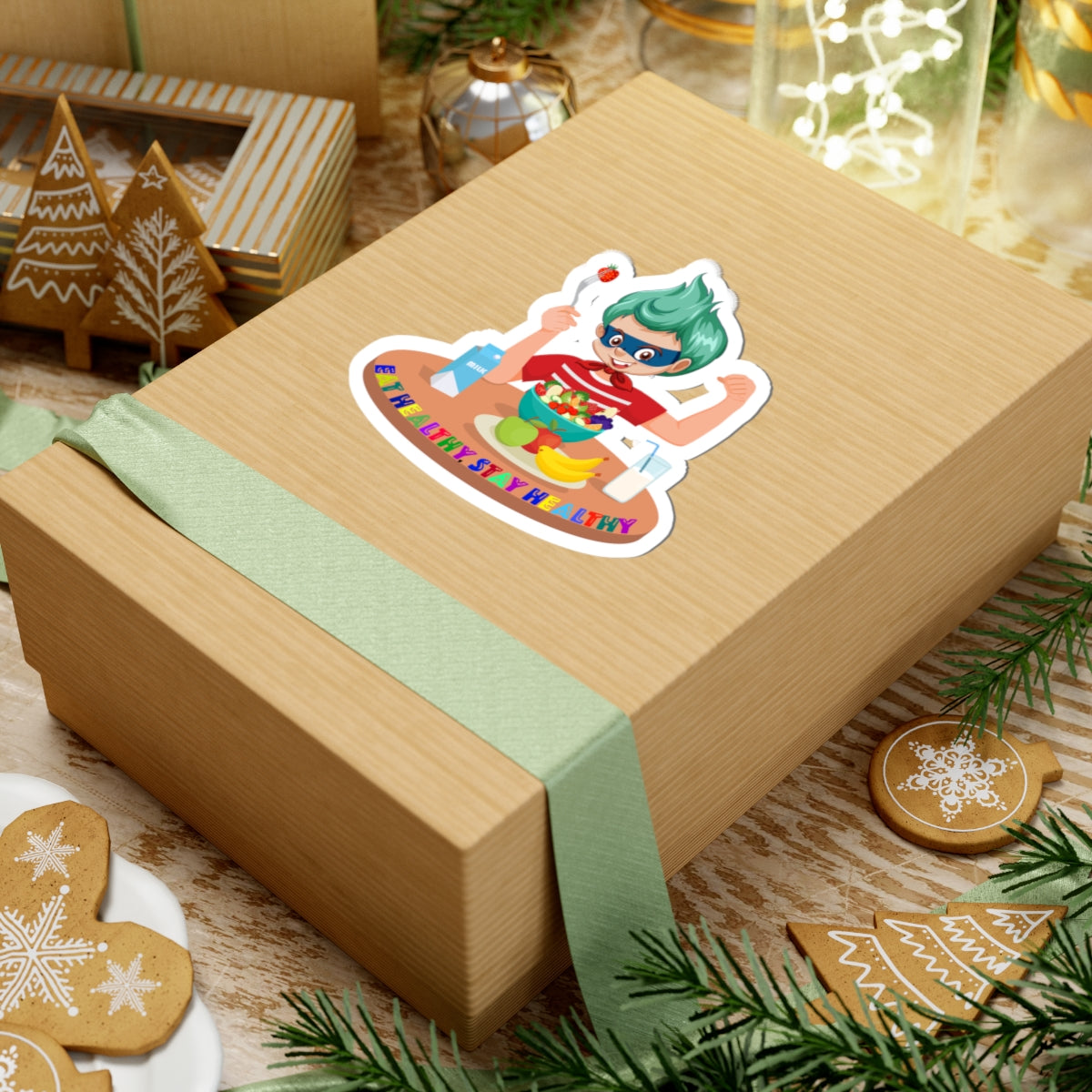 Kiss-Cut Stickers - super kiddo eating healthy food - [[{"value":"Wonderwear Kid"}]]
