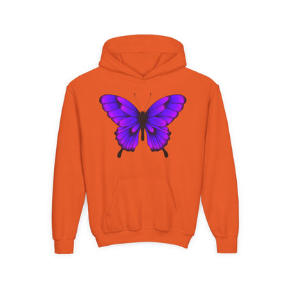 Youth Heavy Blend Hooded Sweatshirt - Tropical purple butterfly Printify