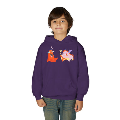 Youth Heavy Blend Hooded Sweatshirt -  Orange monsters Printify
