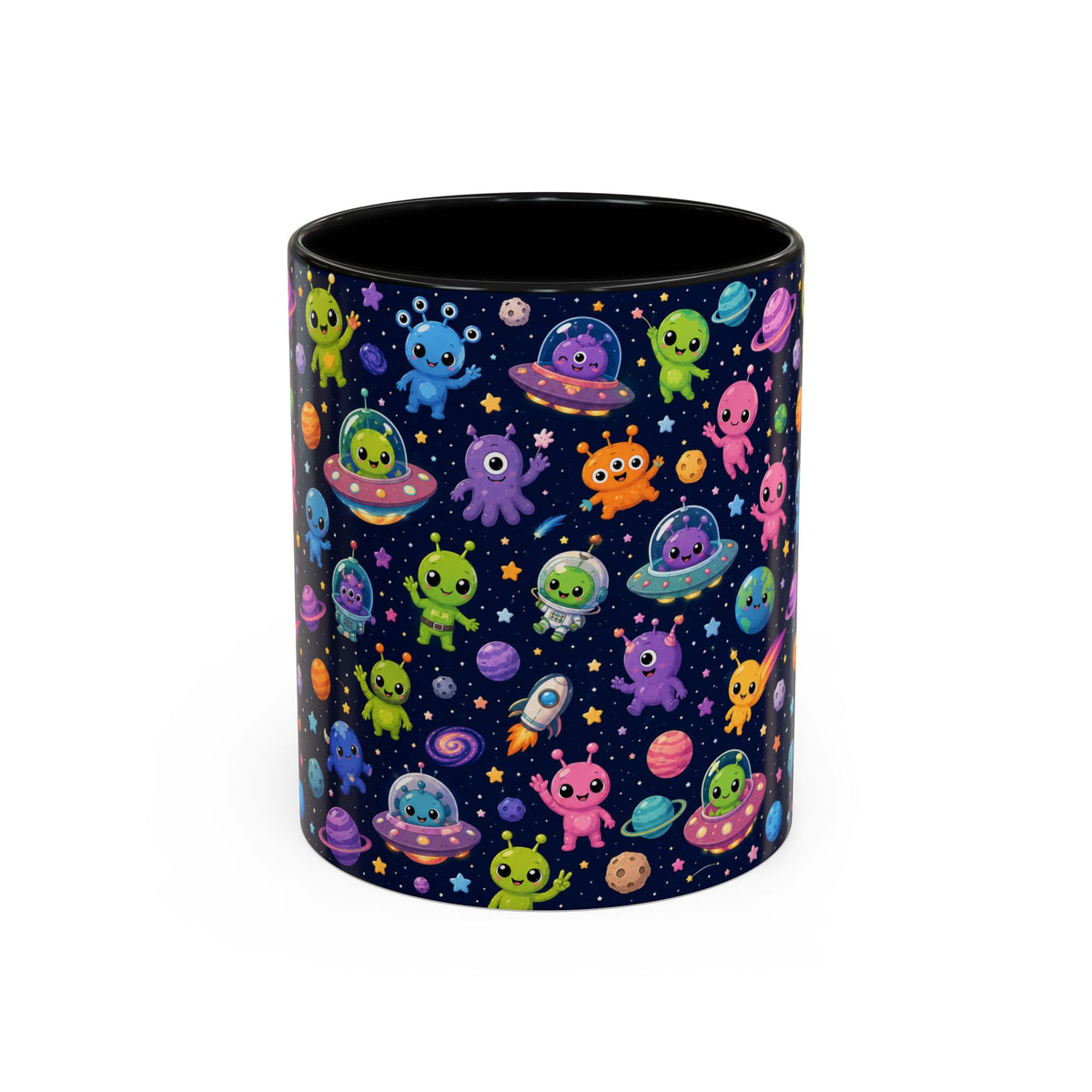 Accent Coffee Mug  (11/15 oz) - Cheerful Cartoon Alien Space