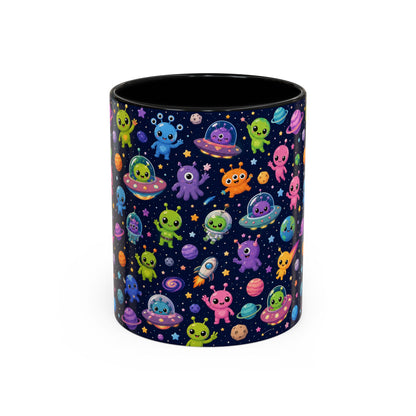 Accent Coffee Mug  (11/15 oz) - Cheerful Cartoon Alien Space
