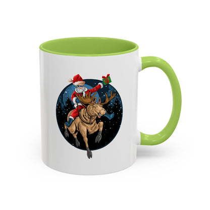 Accent Coffee Mug - Super kiddo riding a reindeer - [[{"value":"Wonderwear Kid"}]]