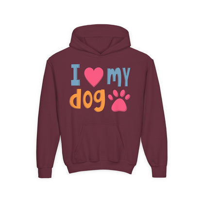 Youth Heavy Blend Hooded Sweatshirt - I love my dog Printify