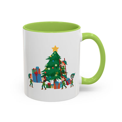Accent Coffee Mug - Super kiddo putting gifts on christmas tree - [[{"value":"Wonderwear Kid"}]]
