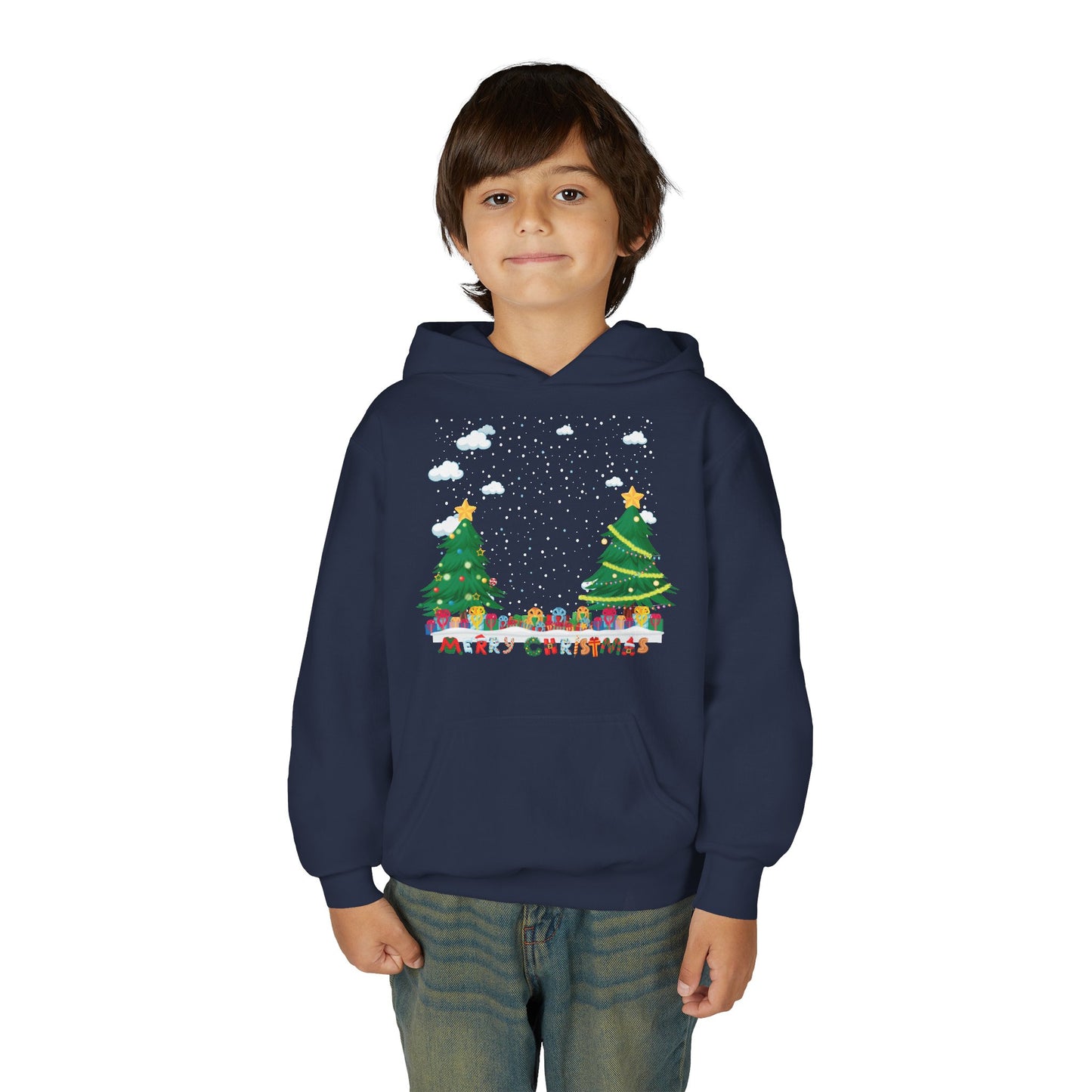 Youth Heavy Blend Hooded Sweatshirt - Christmas and snowing