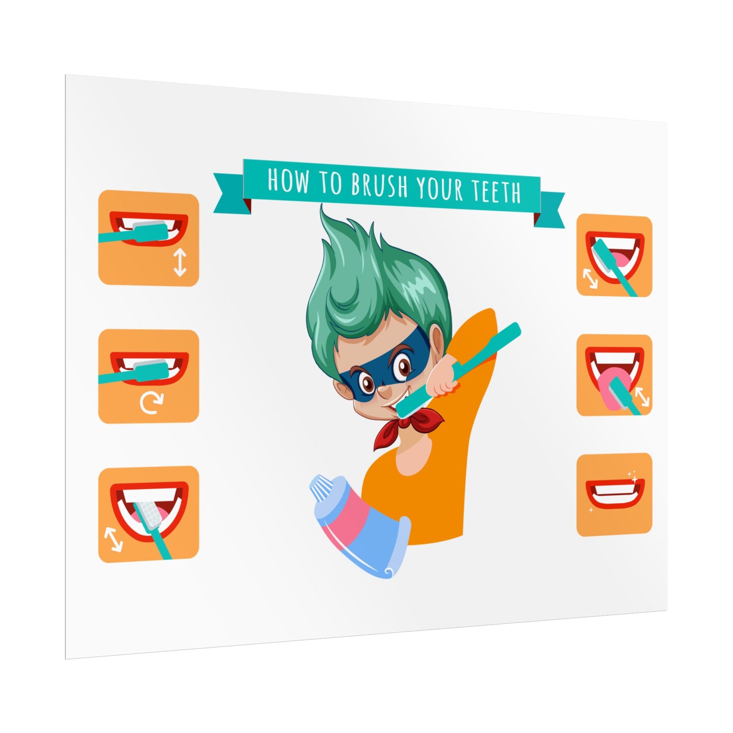 Rolled Posters - Super kiddo how to brush teeth - [[{"value":"Wonderwear Kid"}]]