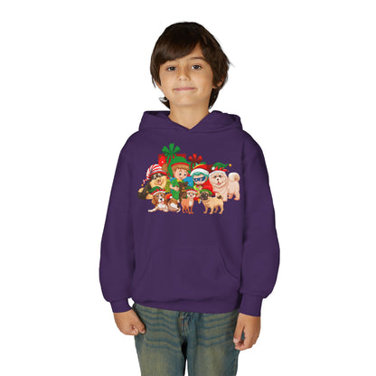 Youth Heavy Blend Hooded Sweatshirt - Christmas with super kiddo pet friends without text - [[{"value":"Wonderwear Kid"}]]