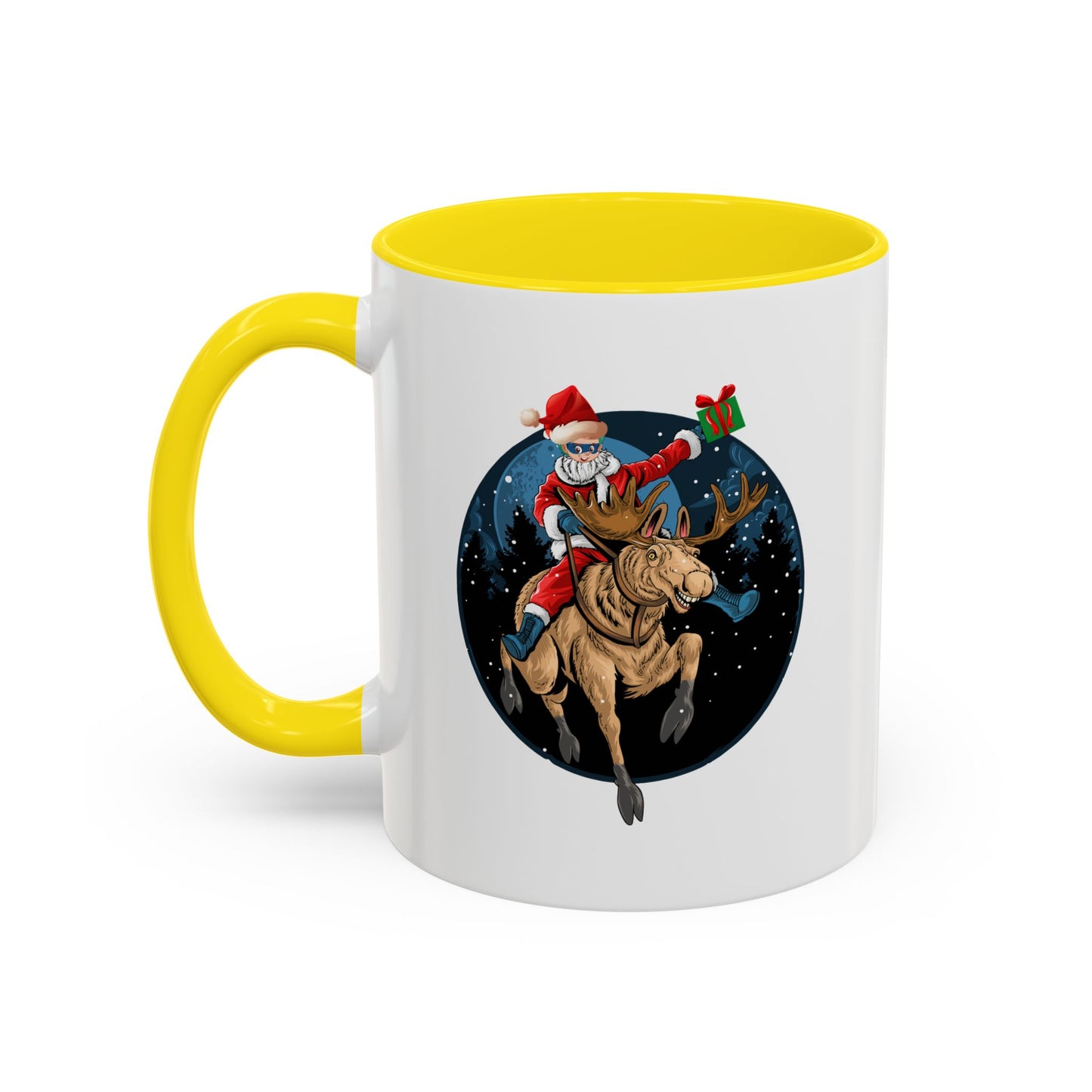Accent Coffee Mug - Super kiddo riding a reindeer