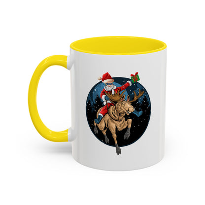 Accent Coffee Mug - Super kiddo riding a reindeer - [[{"value":"Wonderwear Kid"}]]