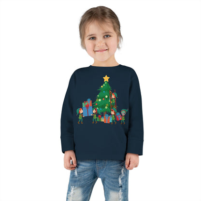 Toddler Long Sleeve Tee - Super kiddo putting gifts on christmas tree - [[{"value":"Wonderwear Kid"}]]