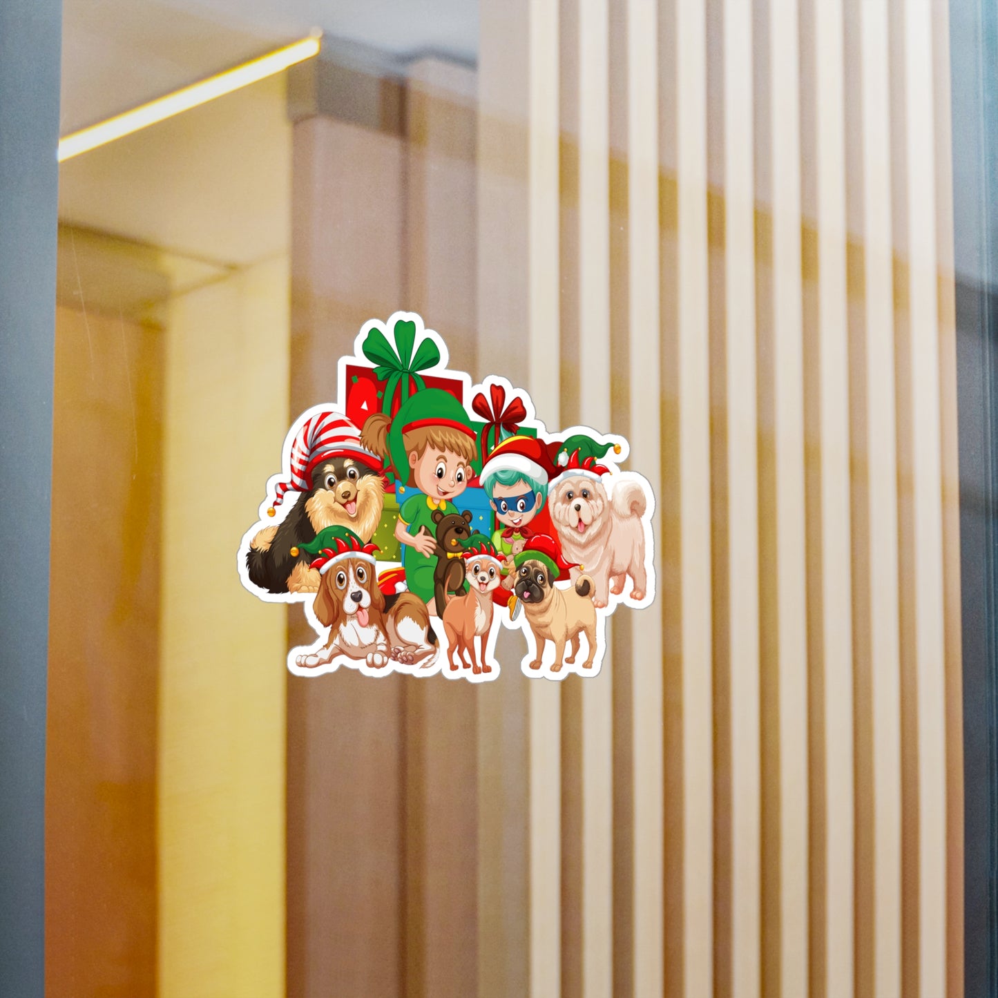 Christmas Kiss-Cut Vinyl Decals – Christmas with super kiddo pet friends without text - [[{"value":"Wonderwear Kid"}]]
