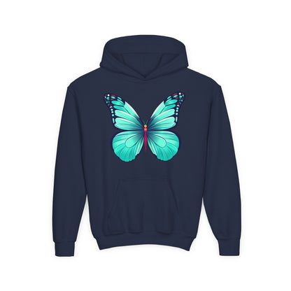 Youth Heavy Blend Hooded Sweatshirt - Butterfly - blue Printify