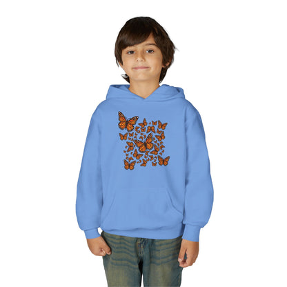 Youth Heavy Blend Hooded Sweatshirt -  Monarch butterflies Printify