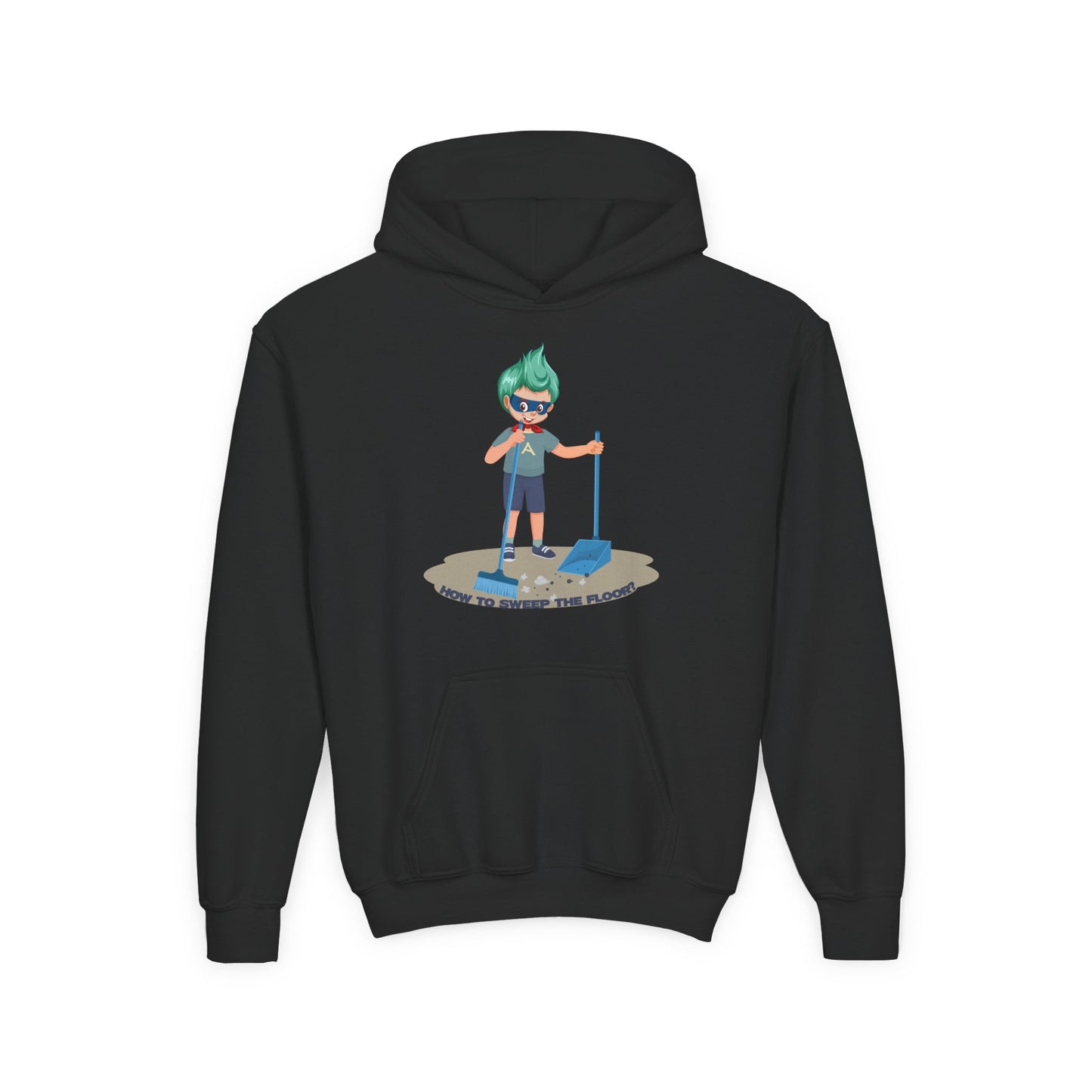 Youth Heavy Blend Hooded Sweatshirt - Super kiddo sweeping floor