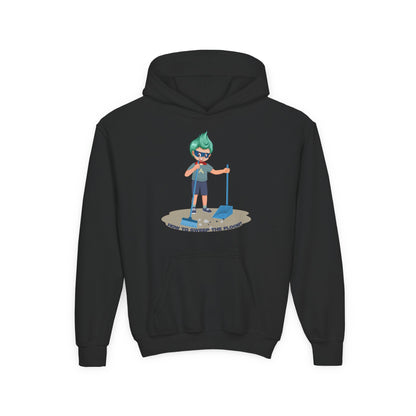 Youth Heavy Blend Hooded Sweatshirt - Super kiddo sweeping floor - [[{"value":"Wonderwear Kid"}]]