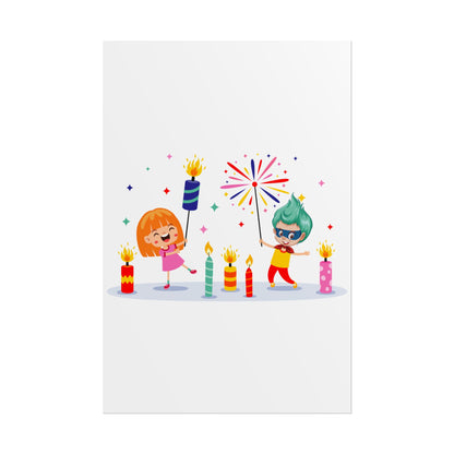 Rolled Posters - Super kiddo lighting fireworks - [[{"value":"Wonderwear Kid"}]]