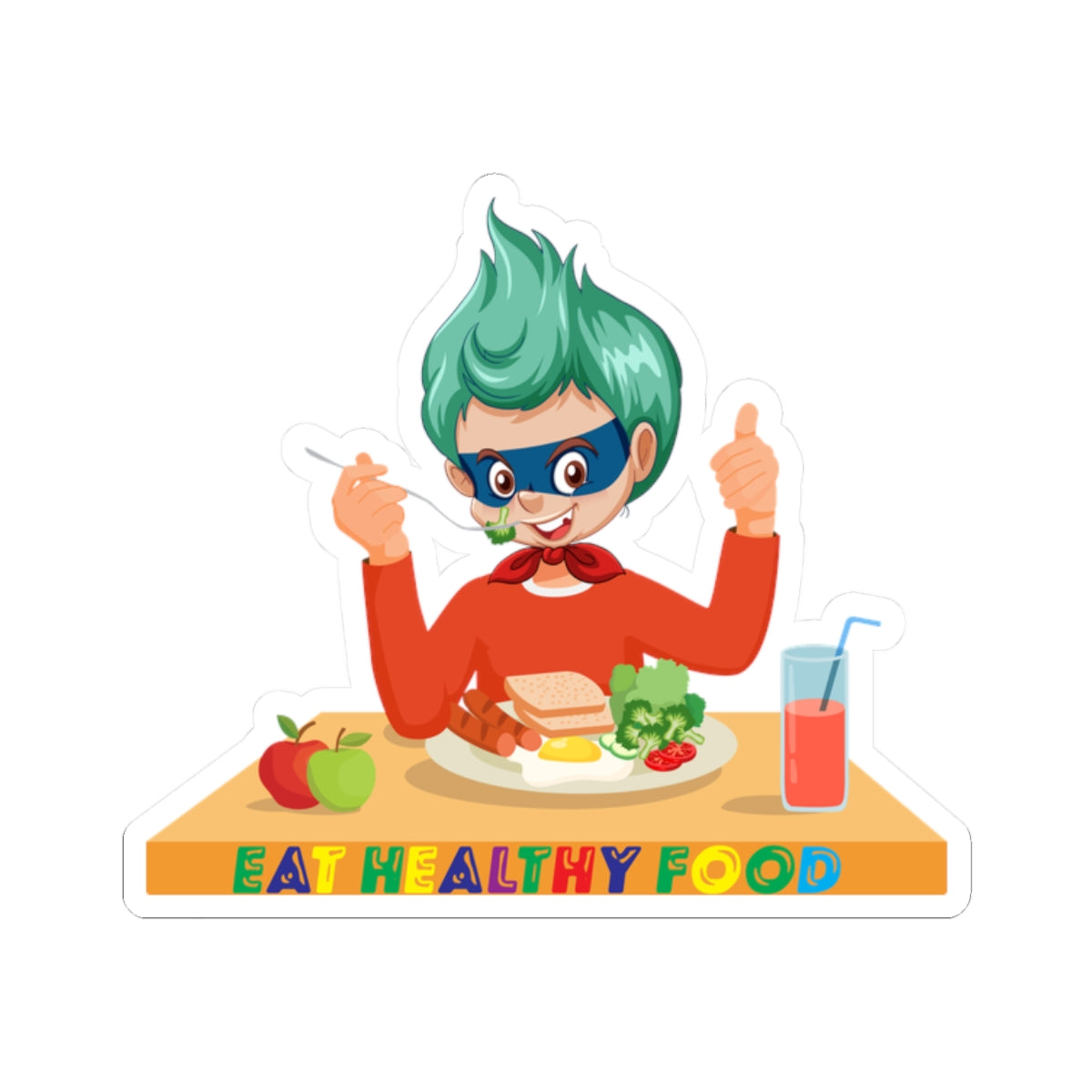 Kiss-Cut Stickers - Super kiddo eating healthy breafast - [[{"value":"Wonderwear Kid"}]]
