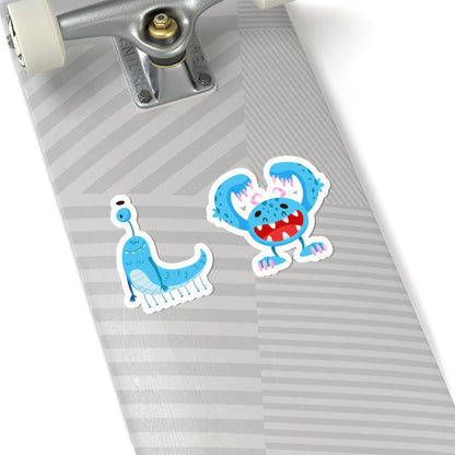 Kiss-Cut Vinyl Decals - Happy toothy blue monsters Printify