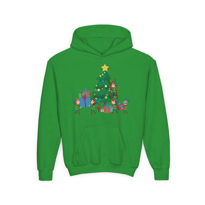 Youth Heavy Blend Hooded Sweatshirt - Super kiddo putting gifts on christmas tree - [[{"value":"Wonderwear Kid"}]]