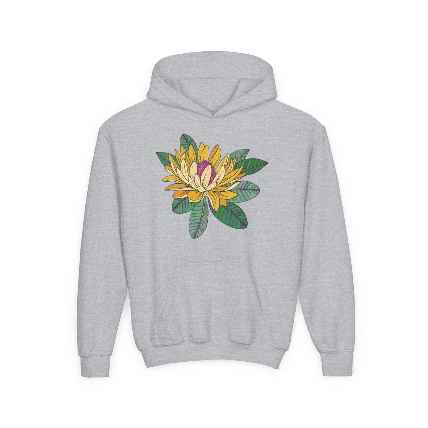 Youth Heavy Blend Hooded Sweatshirt -  Yellow flower