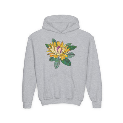 Youth Heavy Blend Hooded Sweatshirt -  Yellow flower Printify