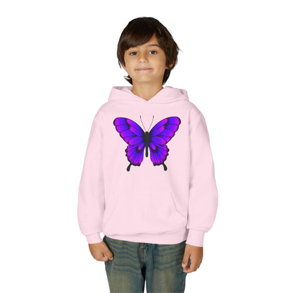 Youth Heavy Blend Hooded Sweatshirt - Tropical purple butterfly Printify