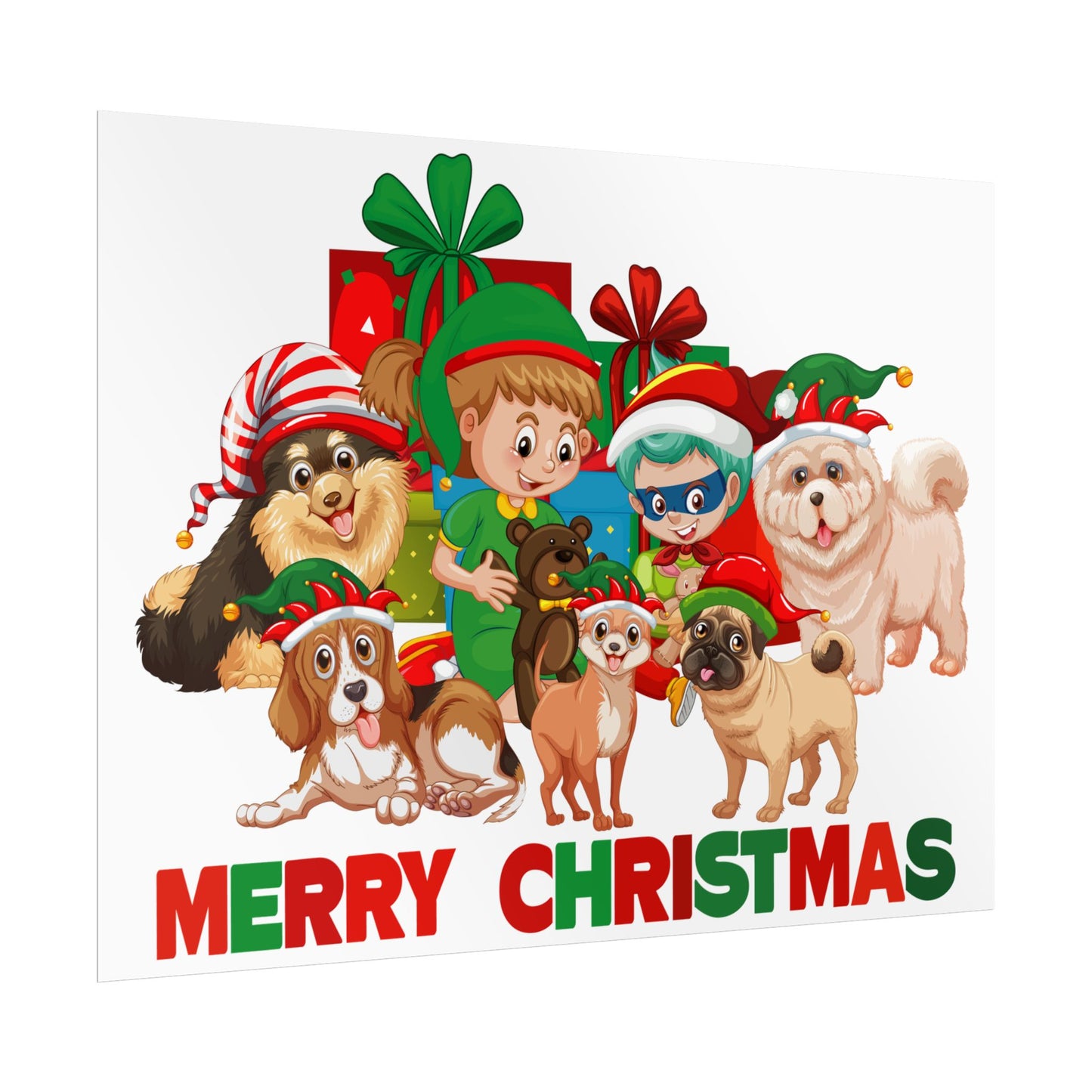 Rolled Posters - Christmas with super kiddo pet friends with text - [[{"value":"Wonderwear Kid"}]]