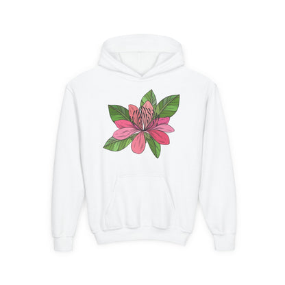 Youth Heavy Blend Hooded Sweatshirt -  Pink flower Printify