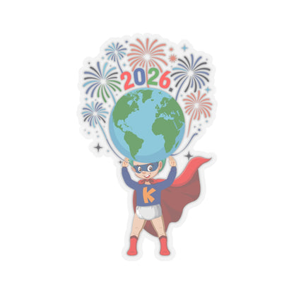 Kiss-Cut Stickers - Super kiddo holding globe - [[{"value":"Wonderwear Kid"}]]
