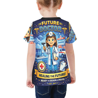 Little Kids' All Over Print Crew Neck T-Shirt - Proud to Serve - Young Patriot - Future Doctor - Female