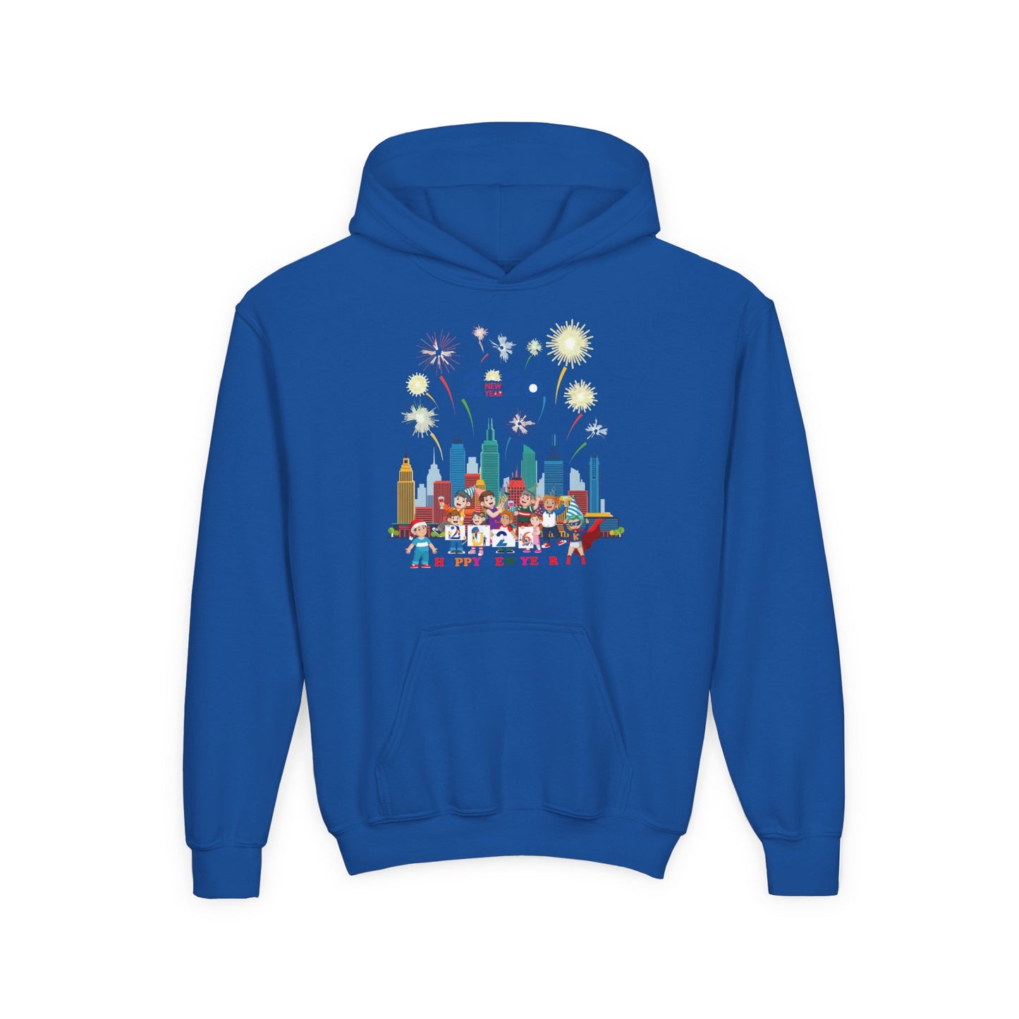Youth Heavy Blend Hooded Sweatshirt - Happy new year with fireworks