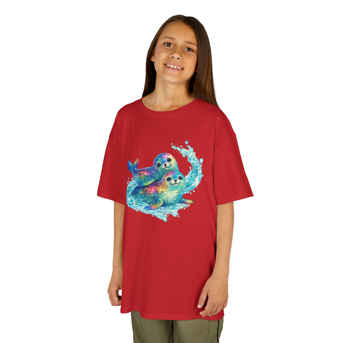 Kids Heavy Cotton™ Tee - Iridescent seals in sparkling splash