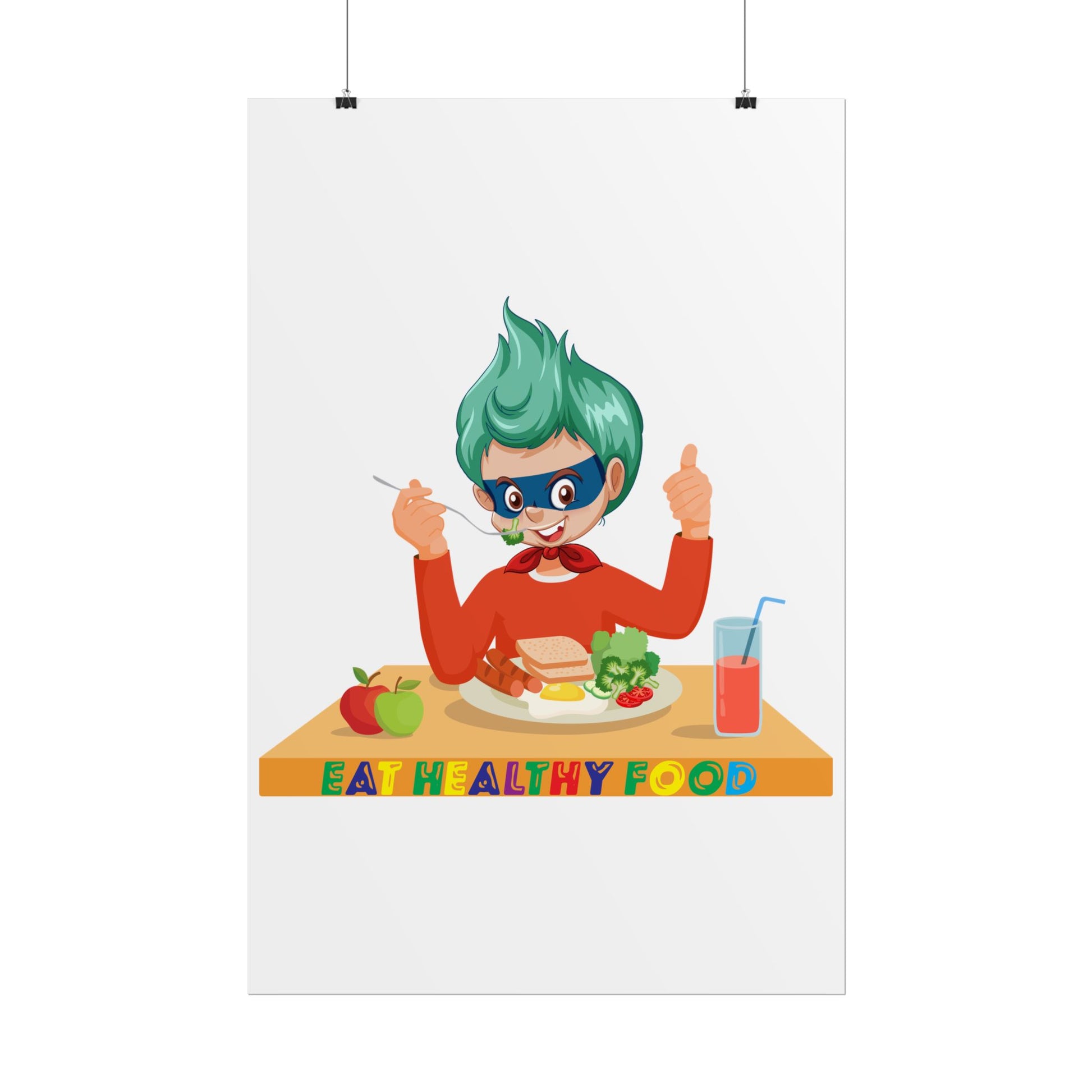 Rolled Posters - Super kiddo eating healthy breafast - [[{"value":"Wonderwear Kid"}]]