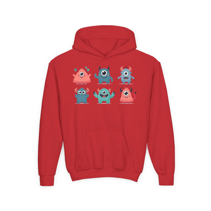 Youth Heavy Blend Hooded Sweatshirt -  Group of cute little monsters Printify