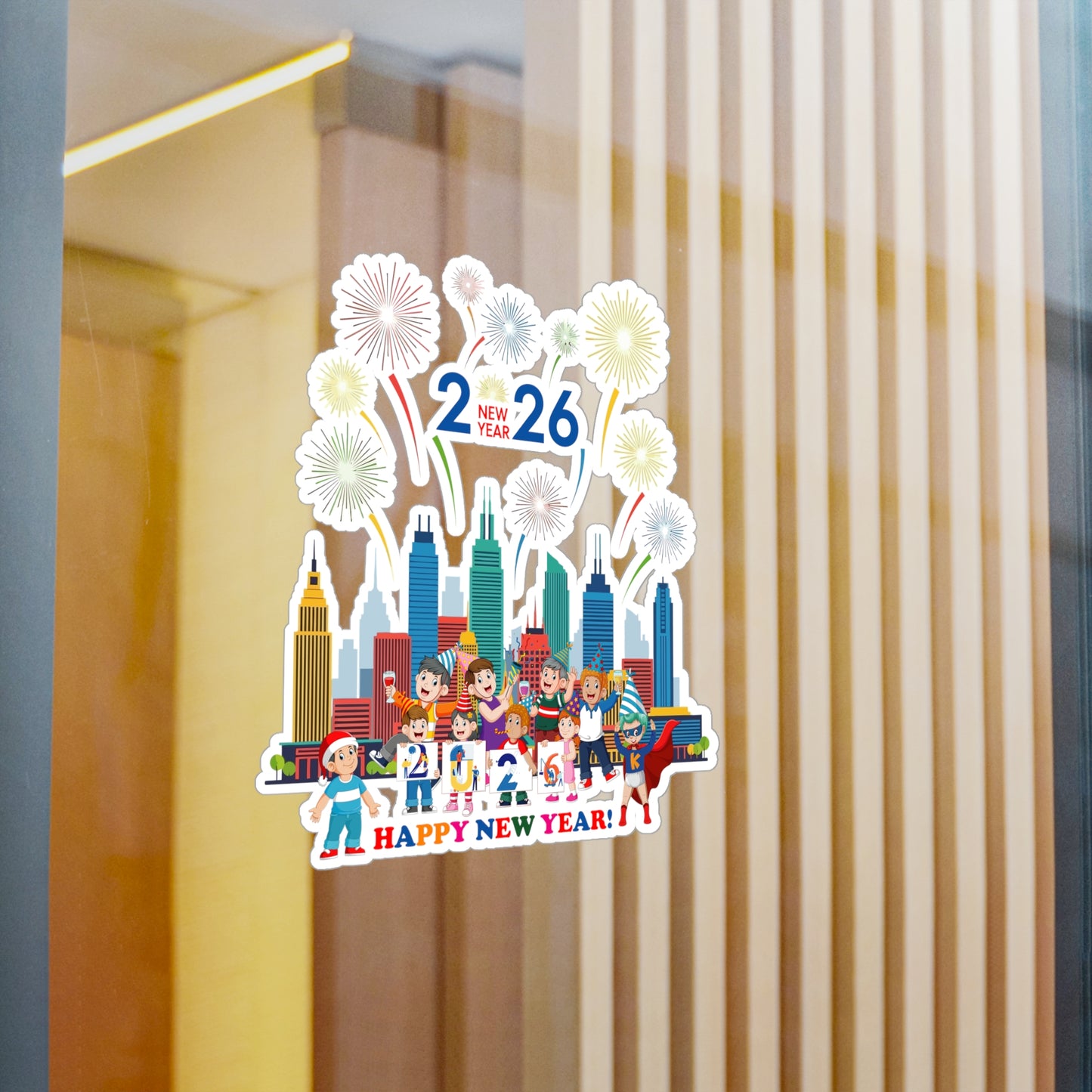 Christmas Kiss-Cut Vinyl Decals – Happy new year with fireworks - [[{"value":"Wonderwear Kid"}]]