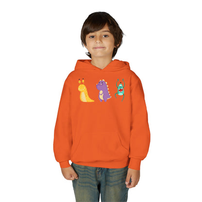 Youth Heavy Blend Hooded Sweatshirt - Colorful monsters Printify