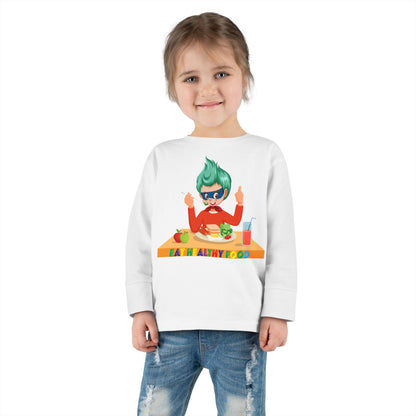 Toddler Long Sleeve Tee - Super kiddo eating healthy breafast - [[{"value":"Wonderwear Kid"}]]