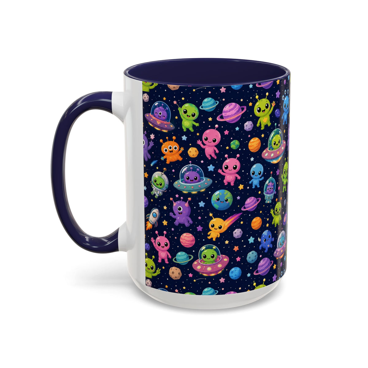 Accent Coffee Mug  (11/15 oz) - Cheerful Cartoon Alien Space