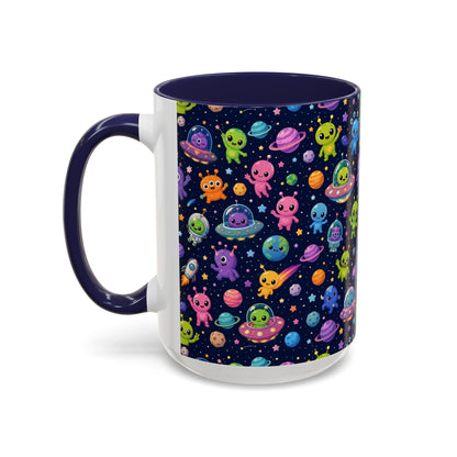 Accent Coffee Mug  (11/15 oz) - Cheerful Cartoon Alien Space