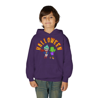 Youth Heavy Blend Hooded Sweatshirt - Holloween with super kiddo Printify