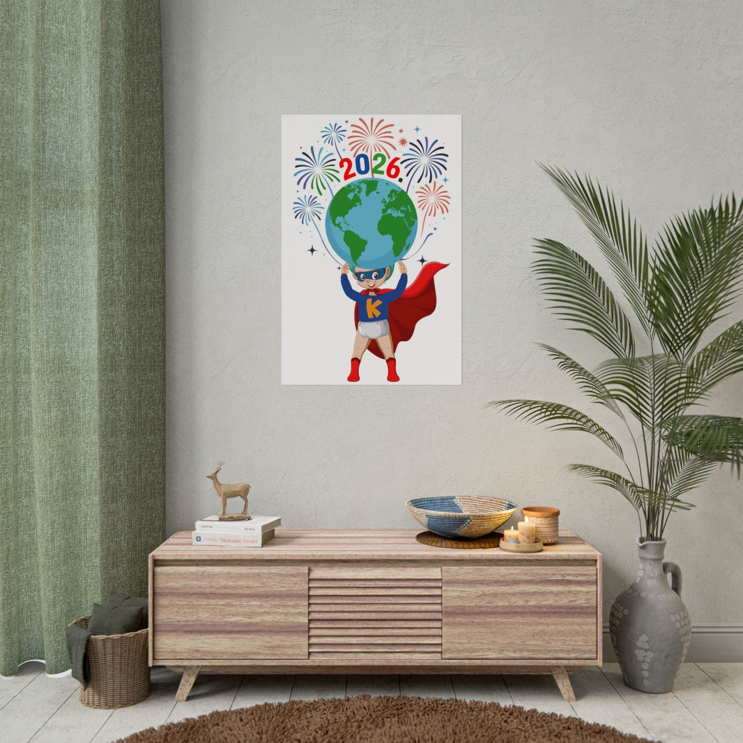 Rolled Posters - Super kiddo holding globe - [[{"value":"Wonderwear Kid"}]]