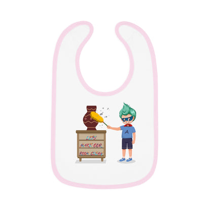 Baby Bib - Super kiddo cleaning a vase - [[{"value":"Wonderwear Kid"}]]