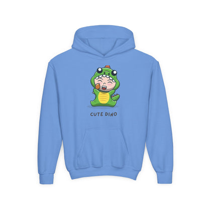 Youth Heavy Blend Hooded Sweatshirt - Green Cute Dino Printify