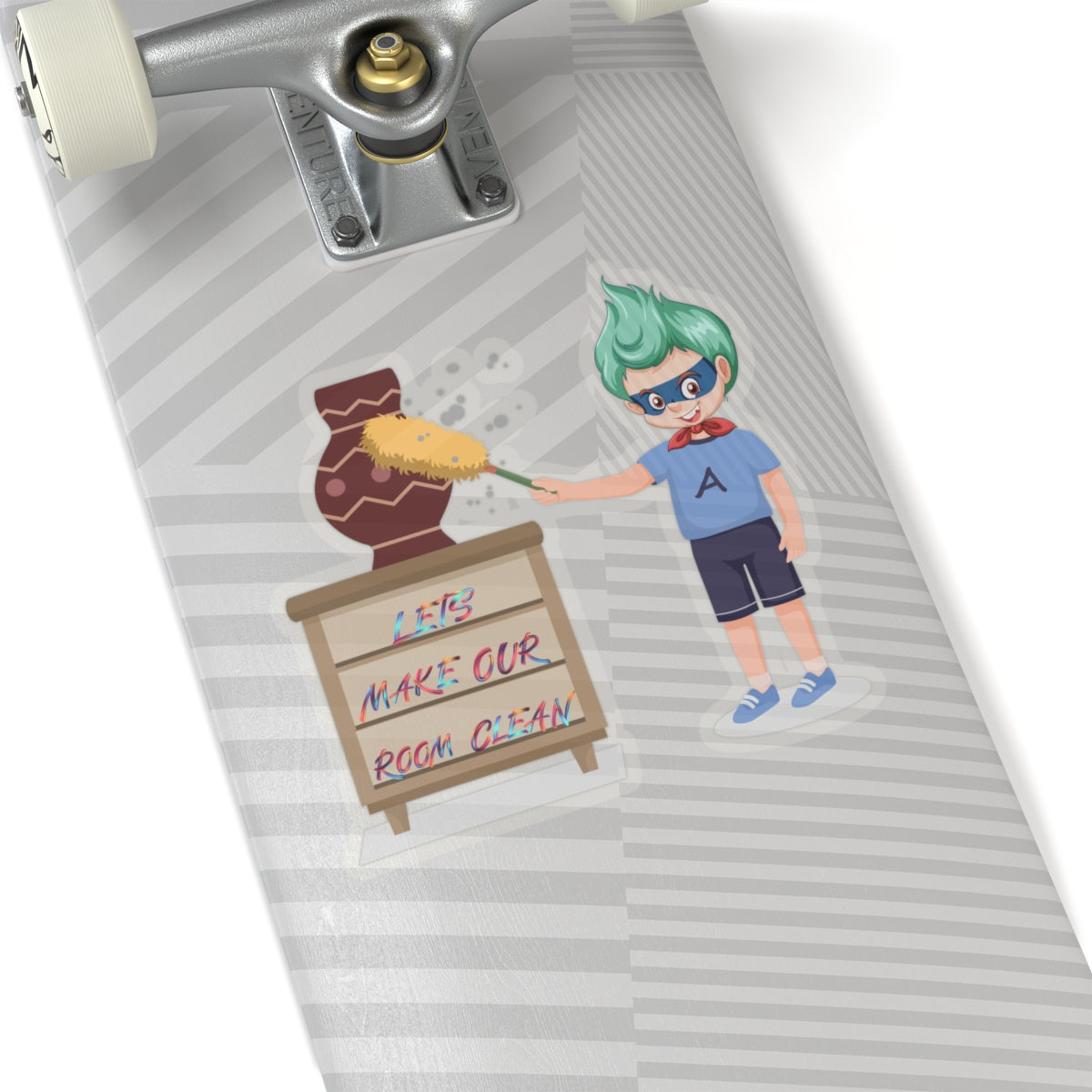 Kiss-Cut Stickers - Super kiddo cleaning a vase - [[{"value":"Wonderwear Kid"}]]